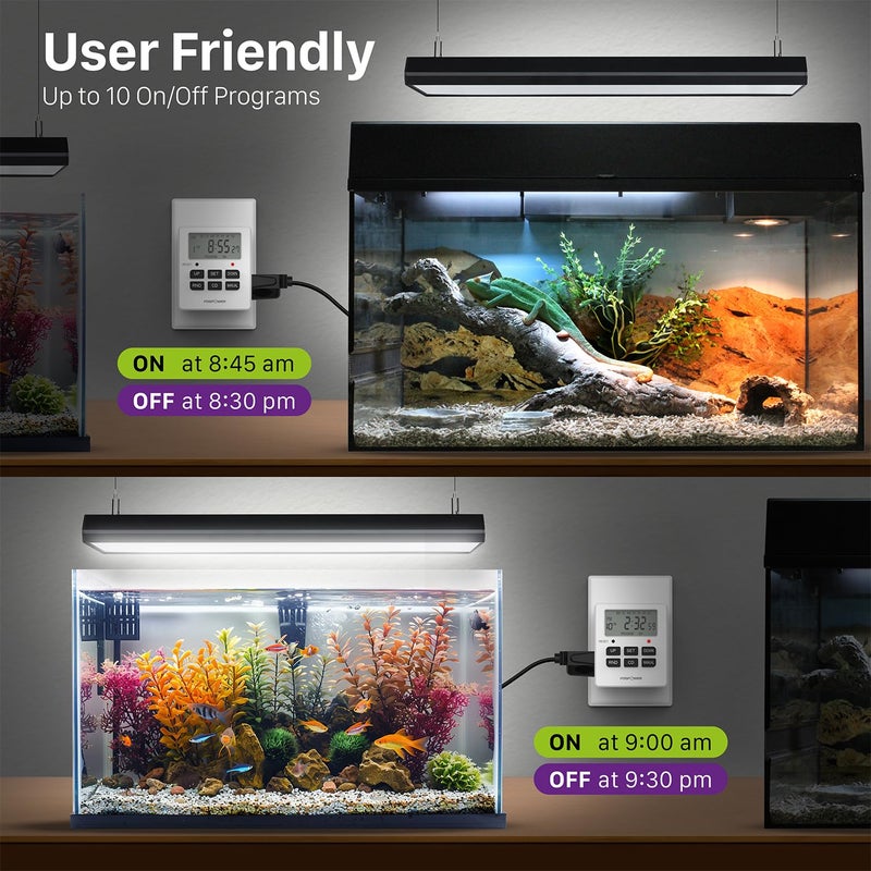 Fospower 7 Day Digital Timers for Electrical Outlets Indoor, Heavy Duty Dual Programmable Outlet Light Timer Switch, Electric Power Wall Timer for Grow Light, Appliance, Lamp, 3 Prong, Grounded - Image 5